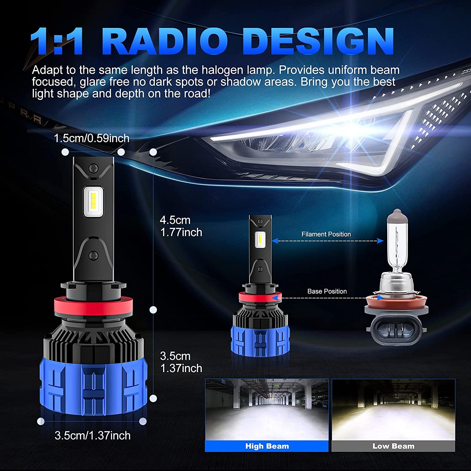 Car LED Headlight Bulbs, 45W 30000hr  Super Bright LED Headlights