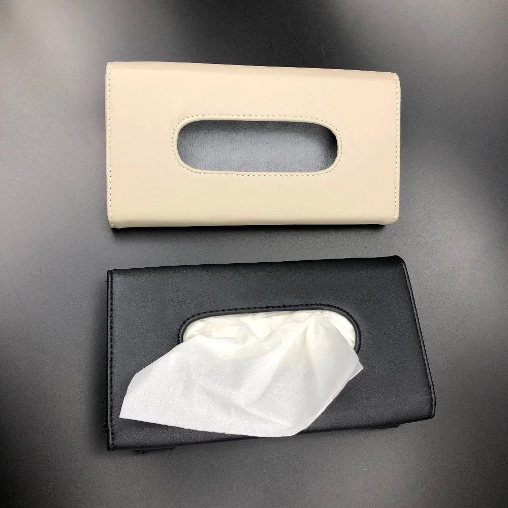 Auto accessories tissue box cover PU leather car sun visor tissue box custom tissue paper box