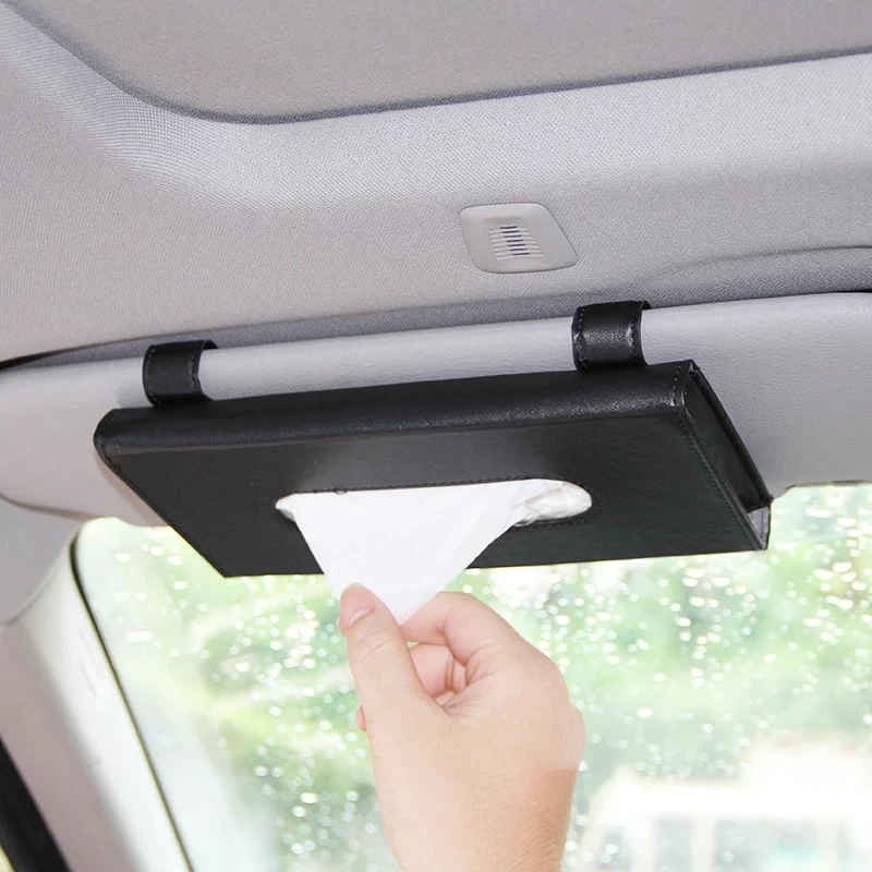 Auto accessories tissue box cover PU leather car sun visor tissue box custom tissue paper box