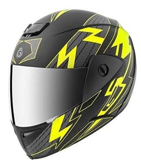 GLIDERS. FUSION D4 FULL FACE HELMET (MATT BLACK WITH FLUORESCENT YELLOW DECOR, MIRROR VISOR, 580 MM)