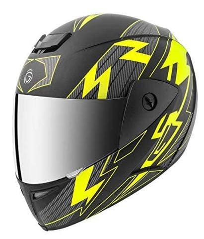 GLIDERS. FUSION D4 FULL FACE HELMET (MATT BLACK WITH FLUORESCENT YELLOW DECOR, MIRROR VISOR, 580 MM)
